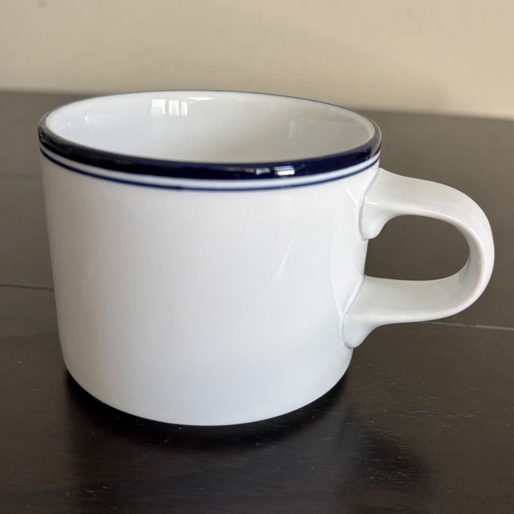 Dansk Concerto Allegro TL Coffee Mug | White Navy Blue Rim | Portugal | Ceramic